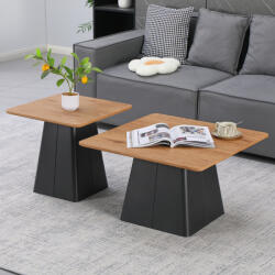 FDY Masuta De Cafea Set 2 Bucati Belkora Negru Metal-MDF Nuanta Naturala Masa de cafea