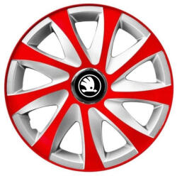 AutoHelix MSA Set 4 capace roti 15 inchi R15 Drift Rosu-Gri, Compatibil cu Skoda Nou (DRIFROGRNL5)