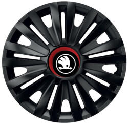 AutoHelix MSA Set 4 capace roti Negre Cu Inel Rosu Royal R15 Compatibil Cu Skoda Nou (NEGRINRORONL5)
