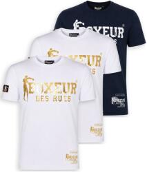 Boxeur des Rues Pachet 3 tricouri barbati Boxeur des Rues: 2 x Alb cu logo auriu + Bleumarin cu logo alb, Mărimea XS