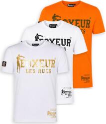 Boxeur des Rues Pachet 3 tricouri barbati Boxeur des Rues: Alb/auriu + Alb/negru + Portocaliu intens/oliv, Mărimea XXL