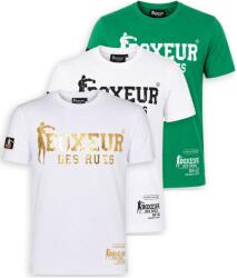 Boxeur des Rues Pachet 3 tricouri barbati Boxeur des Rues Slim Fit: Alb/auriu + Alb/negru + Verde iarba/alb, Mărimea XS