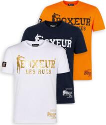Boxeur des Rues Pachet 3 tricouri barbati Boxeur des Rues Slim Fit: Alb/auriu + Bleumarin/alb + Portocaliu/negru, Mărimea XS