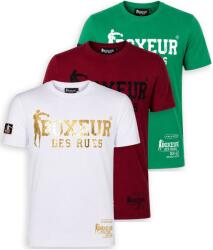 Boxeur des Rues Pachet 3 tricouri barbati Boxeur des Rues Slim Fit: Alb/auriu + Visiniu/negru + Verde iarba/alb, Mărimea XS