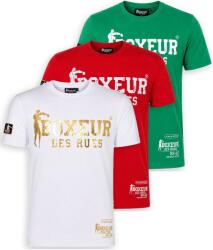 Boxeur des Rues Pachet 3 tricouri barbati Boxeur des Rues Slim Fit: Alb/auriu + Rosu/alb + Verde iarba/alb, Mărimea XS
