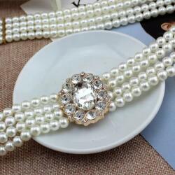 OBRO Curea de Dama pentru Talie, Eleganta si Elastica, din Perle - Catarama Brosa Vintage, Cristale, Marime Universala 60-85 cm, Alb