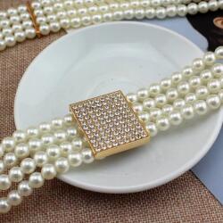OBRO Curea de Dama pentru Talie, Eleganta si Elastica, din Perle - Catarama Patrata cu Strasuri, Marime Universala 60-85 cm, Alb
