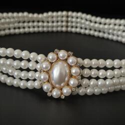 OBRO Curea de Dama pentru Talie, Eleganta si Elastica, din Perle - Catarama Brosa Vintage, Marime Universala 60-85 cm, Alb