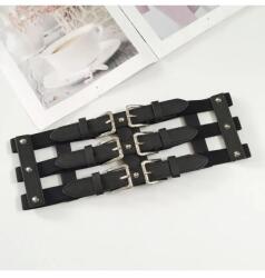 OBRO Centura Lata de Dama - Curea de Talie Elastica & Ajustabila, Piele Eco Neagra, Catarame Argintii, OBRO® 68-85 cm