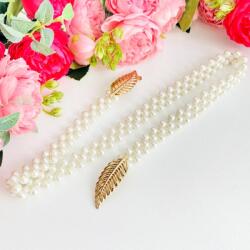OBRO Curea de dama pentru talie, eleganta, elastica, ajustabila, din perle, catarama tip frunza, alb, marime universala