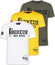Boxeur des Rues Pachet 3 tricouri barbati Boxeur des Rues Slim Fit: Alb/negru + Galben/negru + Verde oliv/negru, Mărimea S
