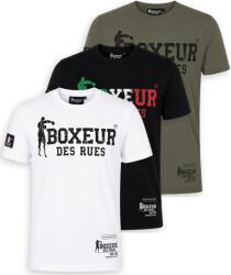 Boxeur des Rues Pachet 3 tricouri barbati Boxeur des Rues Slim Fit: Alb/negru + Negru/tricolor + Verde oliv/negru, Mărimea S
