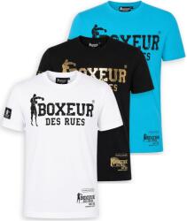 Boxeur des Rues Pachet 3 tricouri barbati Boxeur des Rues Slim Fit: Alb/negru + Negru/auriu + Turcoaz/negru, Mărimea M