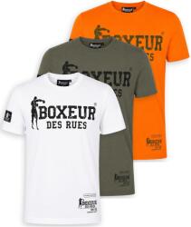 Boxeur des Rues Pachet 3 tricouri barbati Boxeur des Rues: Alb/negru + Verde oliv/negru + Portocaliu intens/oliv, Mărimea L