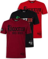Boxeur des Rues Pachet 3 tricouri barbati Boxeur des Rues Slim Fit: Visiniu/negru + Negru/tricolor + Rosu/negru, Mărimea S