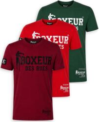 Boxeur des Rues Pachet 3 tricouri barbati Boxeur des Rues Slim Fit: Visiniu/negru + Rosu/alb + Verde inchis/alb, Mărimea XS