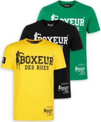 Boxeur des Rues Pachet 3 tricouri barbati Boxeur des Rues Slim Fit: Galben/negru + Negru/alb + Verde iarba/alb, Mărimea XL