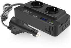 Techstar Invertor de Putere Sinusoidal Techstar®, 200W~400W, 12V la 220V - 2 Prize AC EU, 2 Porturi USB QC și 1 USB-C, cu Afisaj Digital și Tehnologie PD (SKU3252)