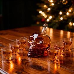  Set decantor craniu 1000 ml, 6 pahare 75 ml, sticla suflata manual, dop si palnie (3828)