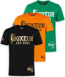 Boxeur des Rues Pachet 3 tricouri barbati Boxeur des Rues: Negru/auriu + Portocaliu/negru + Verde iarba/alb, Mărimea XS