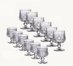 ABYZ 12 darabos üveg pohárkészlet dekoratív lábbal, elegáns vintage modell, 6 darab 150ml-es, 6 darab 40ml-es pohár, ideális likőrhöz és aperitifhez ABYZ (A-11816)