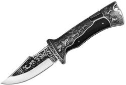 Depox Vadász kés, DEPOX®, rozsdamentes acél lapos penge, fém és fa nyél, fekete, 23 cm (0472)
