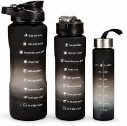 Teno TENO® Motivációs Vizespalack Szett, 3 db, 2000ml + 900ml + 300ml, BPA-mentes Tritan, Szívószállal, Automata nyitás, fekete (TENO2832)