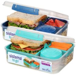 Sistema TO GO Bento Box Cubes uzsonnásdoboz rekeszekkel és snackboxszal, 2 x 1, 65 L, BPA-mentes, Minty Teal és Ocean Blue, 2 db