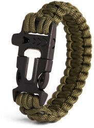 WARAGOD Bazin brățară paracord cu fluier și amnar, verde (WAR003601)