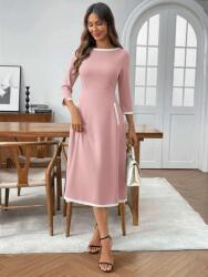 Emery Rose Rózsaszín Midaxi Ruha 3/4-ES Ujjakkal És Sima Emery Rose Zsebekkel 40/42