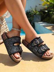 Shein Fekete Flip-flop Papucs Díszítéssel S06__37