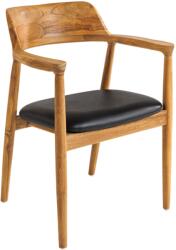 Invicta Set doua scaune KENNEDY cu cotiere din lemn de tec natural si piele artificiala neagra (48706)