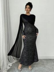 Shein Fekete Klasszikus Maxi Ruha Hosszú Ujjú Egyenes Folt Minta Shein 44