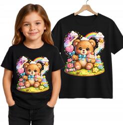 StukanDesign Gyerek Póló Unisex Fekete Aranyos Plüss Rózsaszín Maci [XL] 164cm