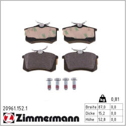  ZIMMERMANN fékbetétkészlet, tárcsafék 20961.152. 1