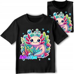 StukanDesign Gyerek Póló Fekete Állatos Aranyos Axolotl Axel Név [L] 152 cm