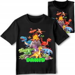 StukanDesign Gyerek Póló Fekete Dino T-rex Vulkán Név [s]