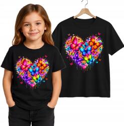 StukanDesign Gyerek Póló Unisex Fekete Pillangók Szívvel [2XS] 104cm