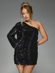Missguided Fekete Ruha Flitteres Mini Egyenes Aszimmetrikus Nyakkivágással Missguided M