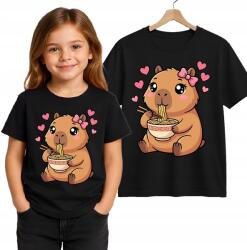 StukanDesign Gyerek Póló Fekete Kapibara Ramen Capibara Love Eat [2XS] 104cm