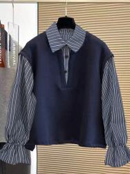 Shein Sötétkék Galléros Pulóver X0E S06__46