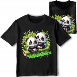 StukanDesign Gyerek Póló Fekete Állatos Aranyos Pandák Név [L] 152 cm