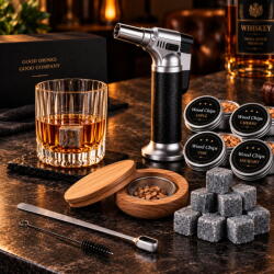 Pachet whiskey 3 produse, pahar Aurora Supreme, 9 cuburi din roca si set afumare bauturi (pachet-whiskey-supreme) Pahar