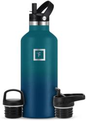 Iron °flask rozsdamentes acél palack, 3 kupakkal és szívószállal, 24 óráig hidegen / 12 óráig melegen tartó, szigetelt, sötétkék, BPA-mentes, 950 ml (RMX-A049-01-AG1US)