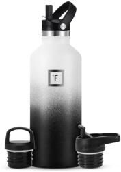 Iron °flask rozsdamentes acél palack, 3 kupakkal és szívószállal, 24 óráig hidegen / 12 óráig melegen tartja, szigetelt, fehér/fekete, BPA-mentes, 950 ml (RMX-A049-01-AI1US)