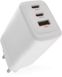 EMOS V05G65 USB töltő (1704023200), GaN, Power Delivery 65W, 3 port (2x USB-C + 1x USB-A), intelligens teljesítményelosztás, fehér (1704023200)