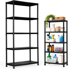 ModernHOME Műhelypolc, ModernHome LTSH5-1, fekete, 90 x 40 x 180 cm, 5 szintes, műanyag, szerszám nélkül összeszerelhető, 38, 5 cm polctávolság, polconként 35 kg teherbírás, emelt lábakkal (TF5475)