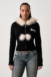 Juicy Couture női kardigán viszkózzal KNIT JUICY DIAMANTE WITH FUR TRIM - fekete XS