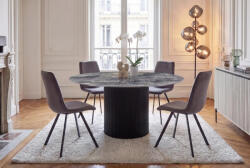 Valdina Design kerek étkezőasztal Valdina 120 cm szürke márvány hatású kerámia - fekete
