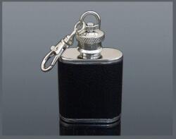  Mini laposüveg kulcstartóval - rozsdamentes acél, fekete műbőr borítással, 1 oz (30 ml) (DM-6-3198)